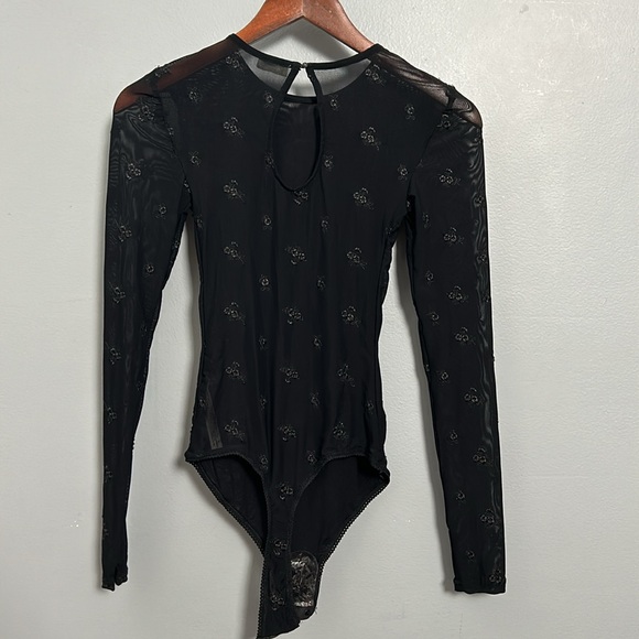 Free People Women’s Make Out Black Mesh Bodysuit Size XS, Long Sleeve Top - Picture 3 of 13